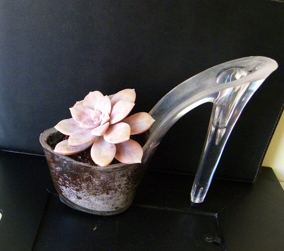 Wallflower. stiletto succulent  planter reclaimed high heel. eco friendly indoor gardening.