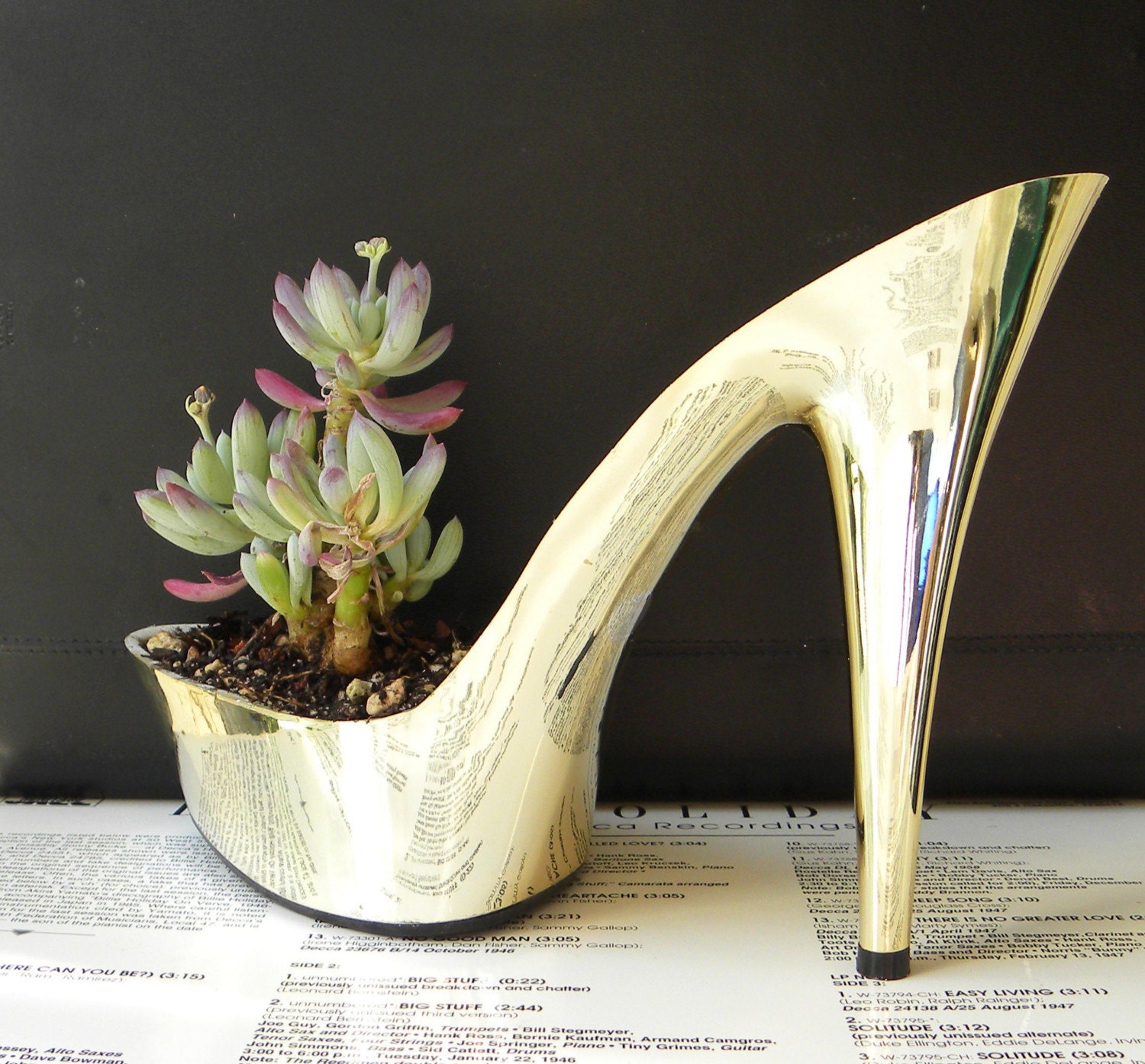 glam gold stiletto heel succulent planter