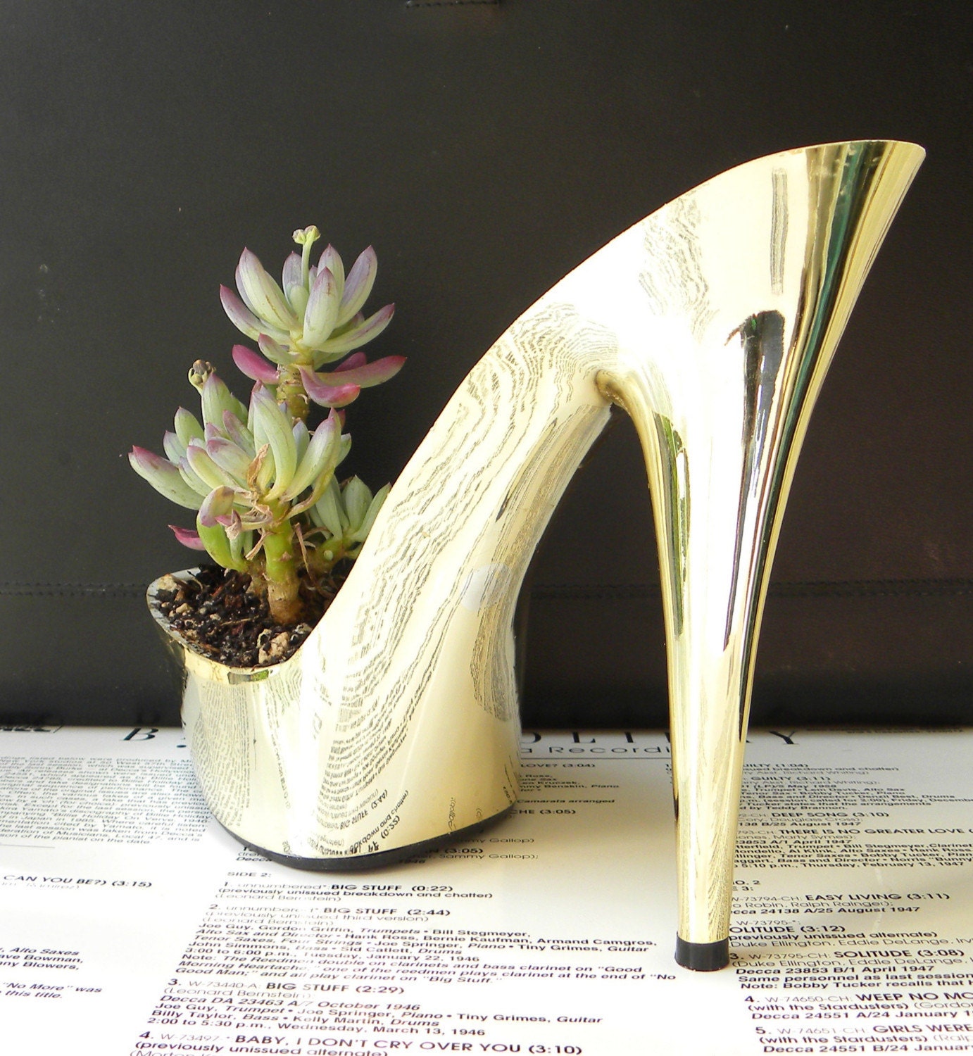 glam gold stiletto heel succulent planter