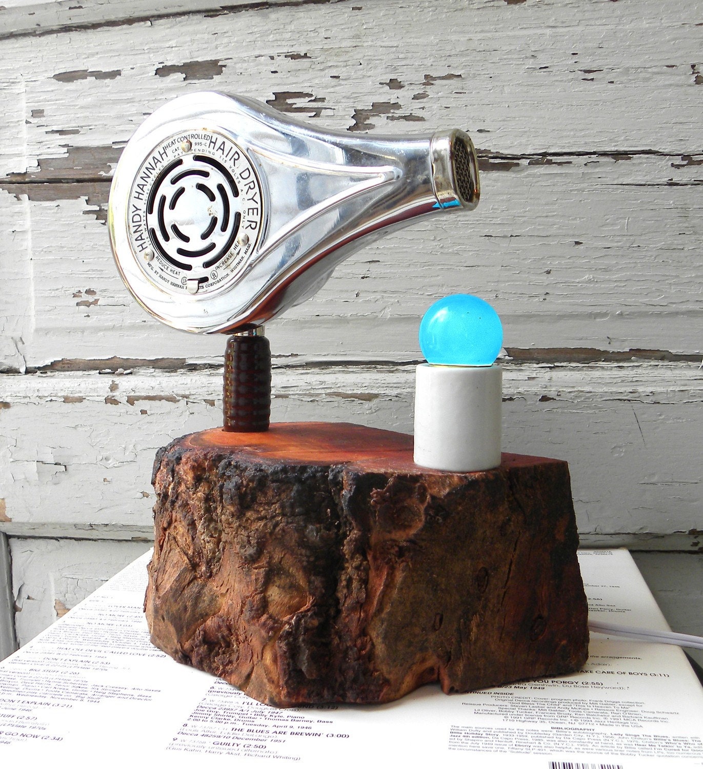 Handy Hannah. reclaimed vintage hair dryer lamp