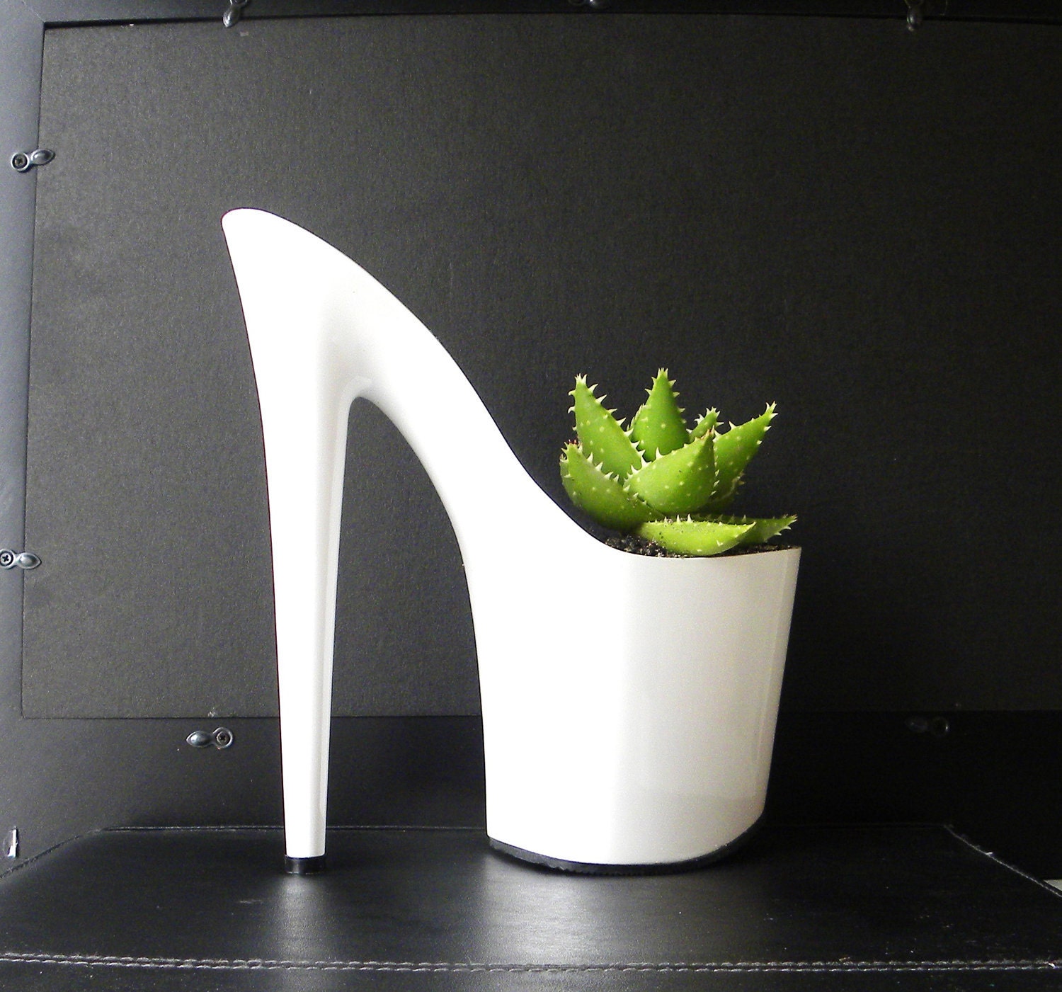 RESERVED planter: reclaimed platform stiletto with aloe. feminist art. centerpiece