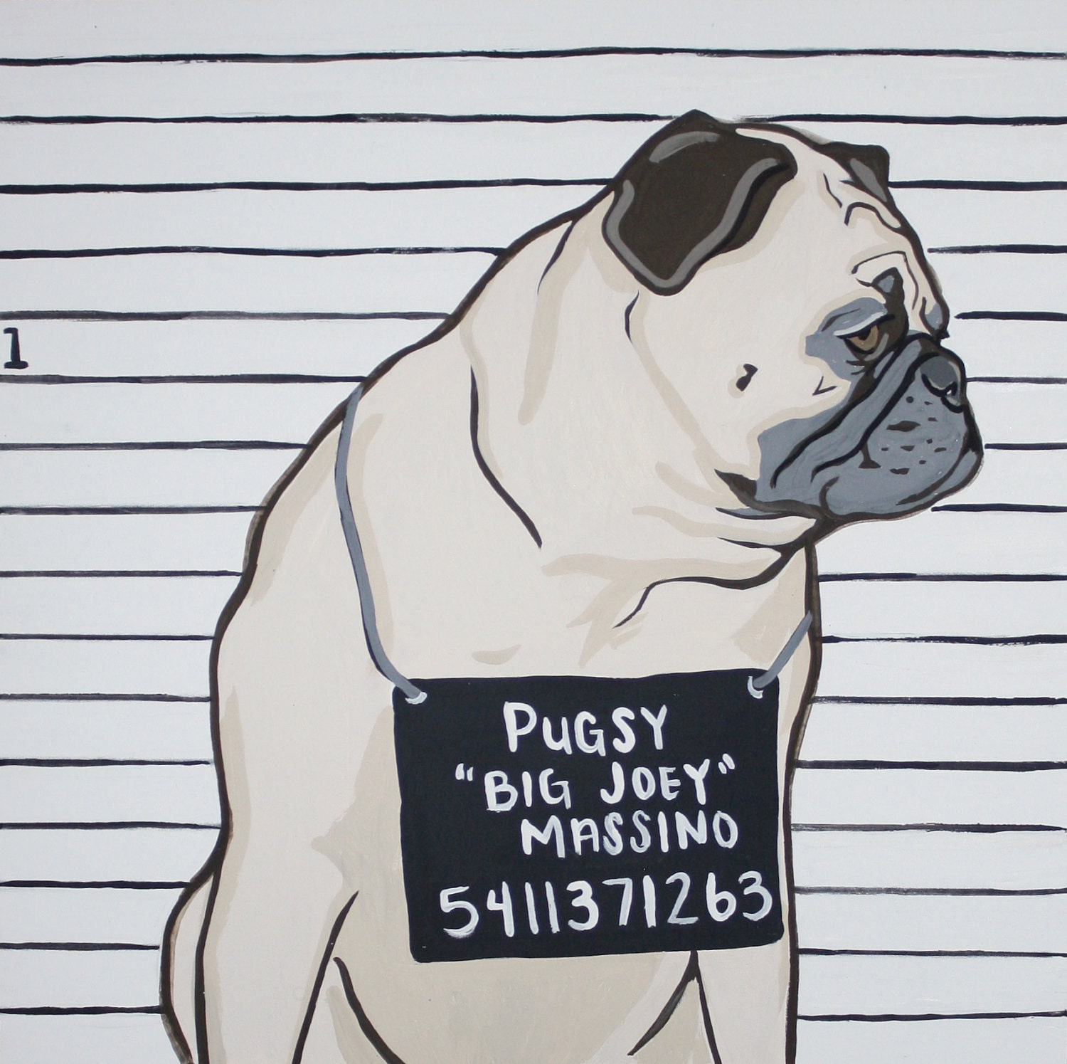 Custom Pet Portrait : humorous mutt shot portrait, holiday gift idea 8x8