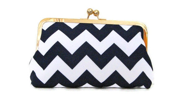 CLUTCH PURSE   Riley Blake Chevron in navy and white