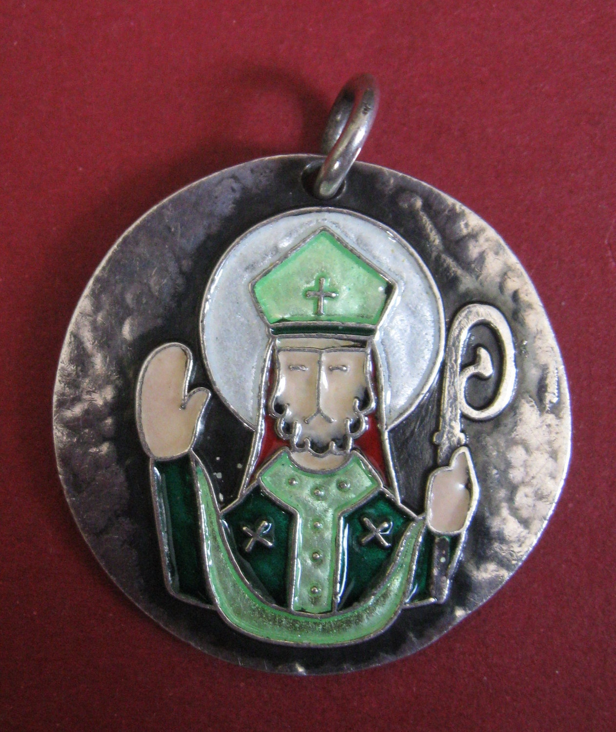 Vintage Saint Martial Religious Medal French Sterling Silver and Enamel By Elie Pellegrin SS500