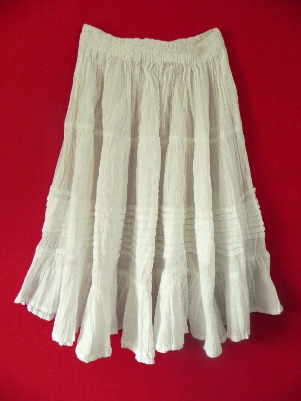 Mexican White Skirt Comfortable Elegant  Elastic Resort Sizes Long / Short