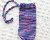 Cotton Water Bottle Bag with Long Strap - Purple Small Knit Bag