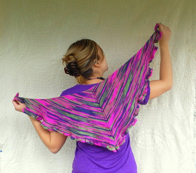 Merino Ruffle Shawl in Spring Colors-Pink, Blue, Green Shawlette