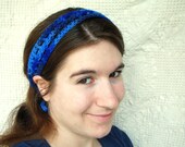 Women's Bohemian Blue Headband - Girls Crochet Headband Adjustable Lace Headband