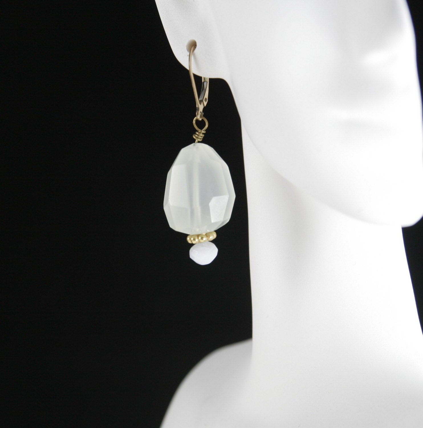 Chunky Gemstone Earrings in Prehnite Lime Green Gold Leverbacks
