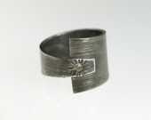 Unisex Silver Band Ring Black Sterling with Yellow Sapphire sz 8.5 OOAK