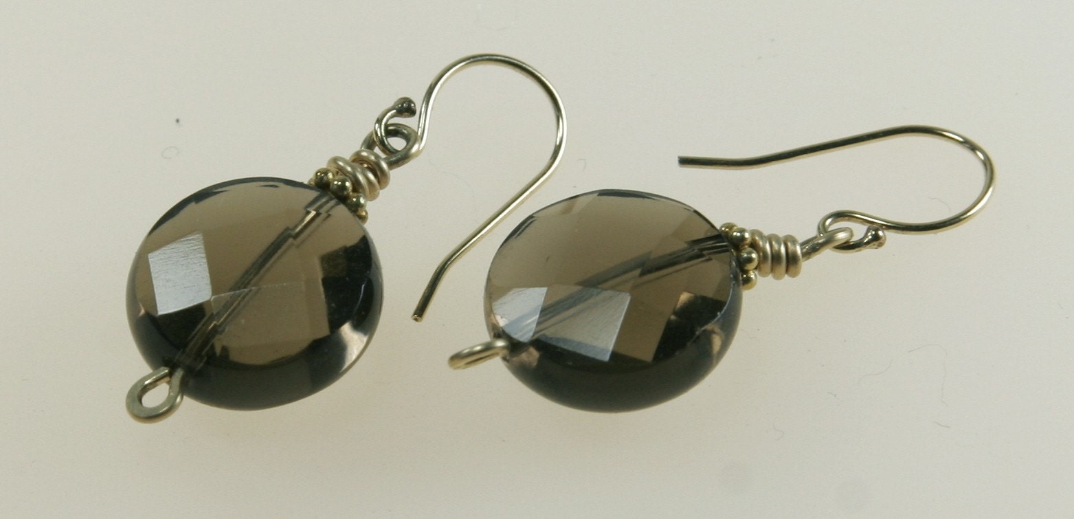 Smoky Quartz Earrings Simple Earrings Dangle in Brown and Gold