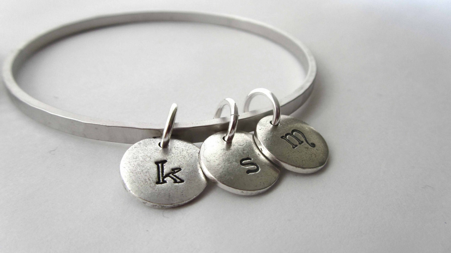 Bangle Bracelet 3 Matte Silver Custom Engraved - Banded Together - Initals Date Letters Numbers Child Mother