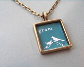 Gold Custom Grandmother's Mother's Necklace - A Grandma to Learn From- Gold Square Bird Custom Personalized Baby
