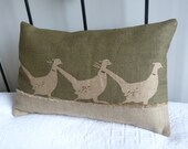hand printed triple pheasant cushion cover