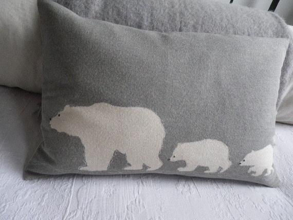Hand printed polar bear family cushion cover