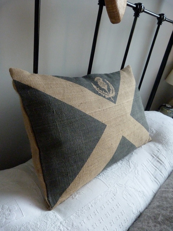 hand printed rustic Scottish saltire flag cushion cover