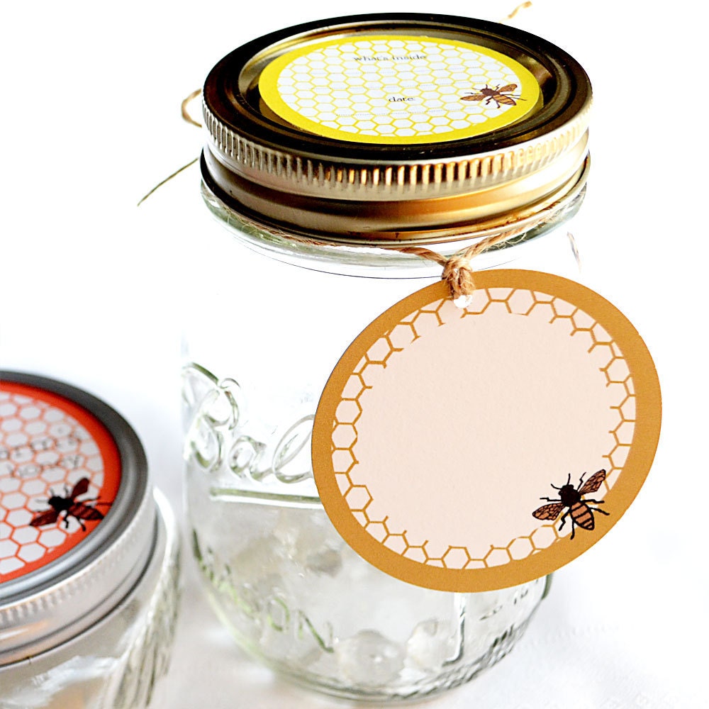 Canning or Favor Tags - Honeycomb and Bee Design Set of 12