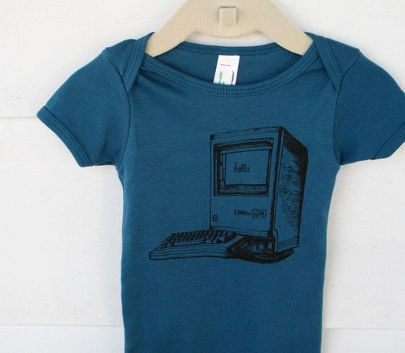 Old School IMac Computer Design on Galaxy Blue American Apparel Baby Onesie Organic
