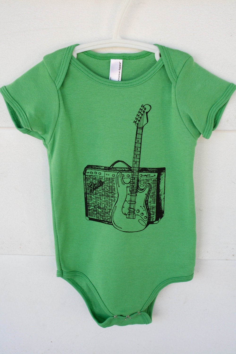 Fender Guitar and Amp Rock N Roll American Apparel Baby Onesie in Grass Green