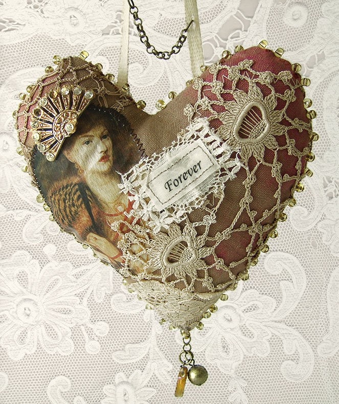 vintage fabric hanging heart