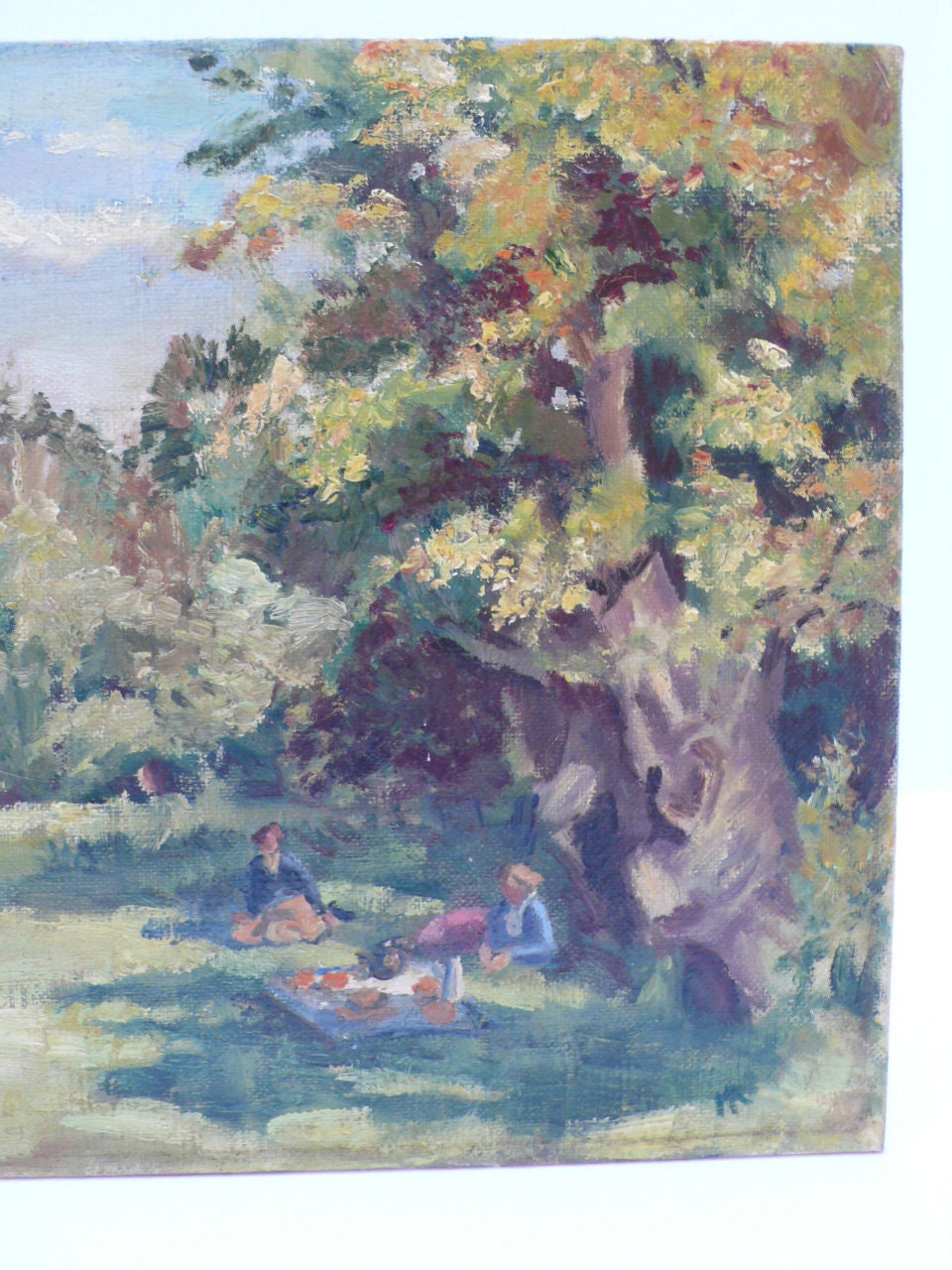 AUTUMN Leaves - original oil painting of English Countryside picnic