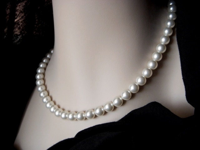 Pearl Necklace - Swarovski Pearl Necklace - Single Strand of Pearls - Customizable Wedding Jewelry