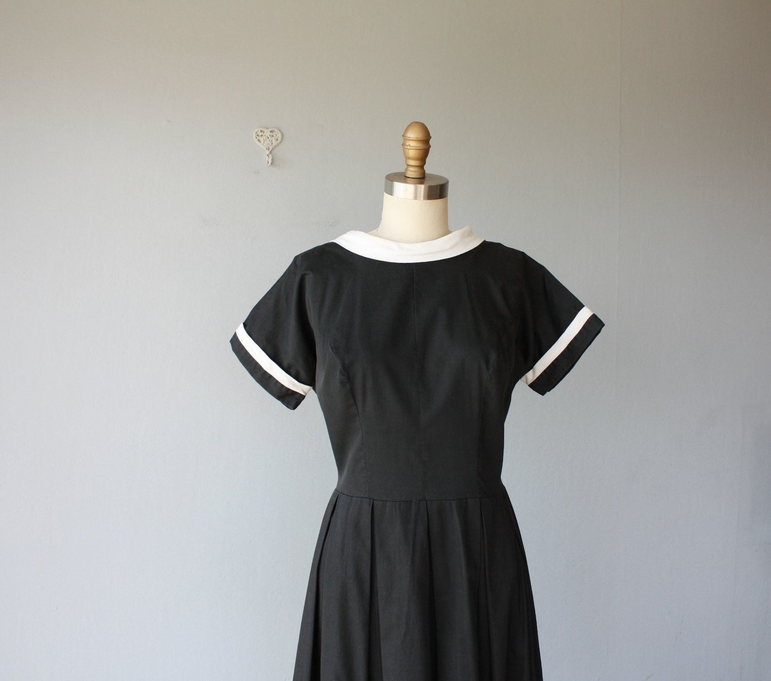 1950s dress / 50s sailor dress / nautical day dress / sailor tie dress / black day dress - size medium