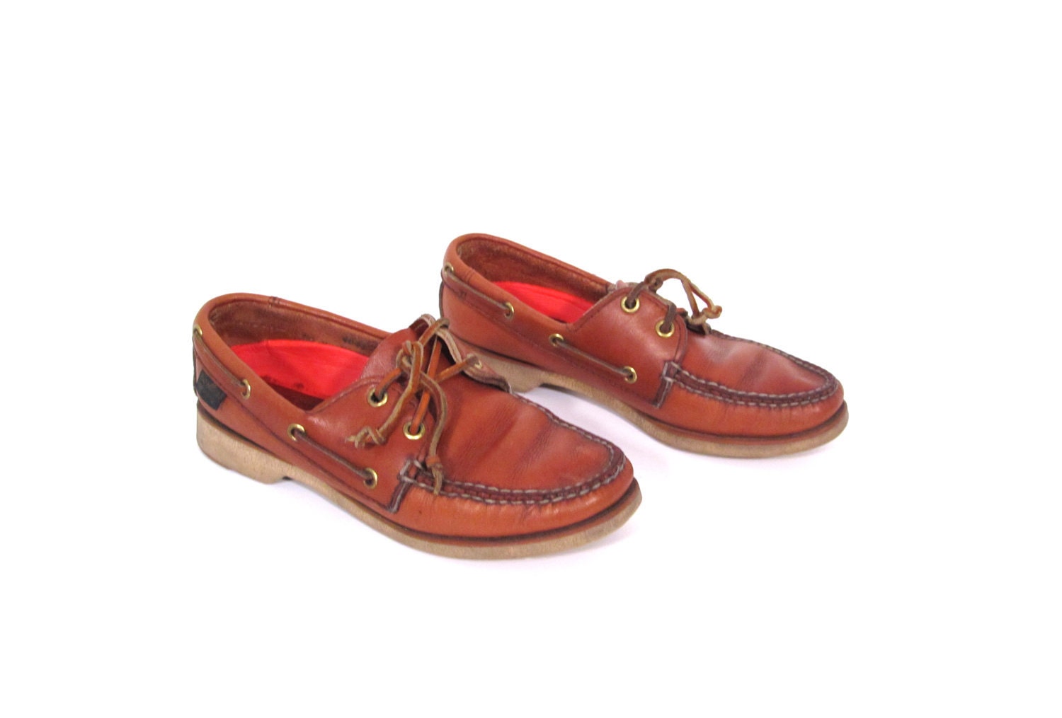 Vintage 60s Toasted Sugar Brown Leather Nautical Loafers 6.5 7