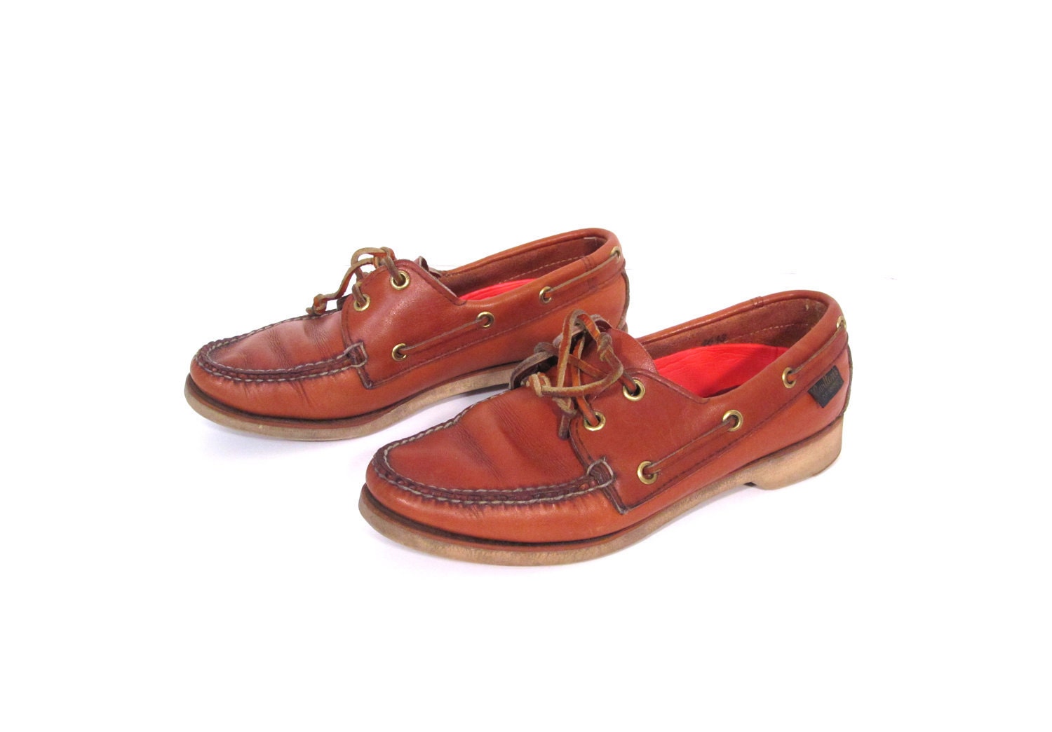 Vintage 60s Toasted Sugar Brown Leather Nautical Loafers 6.5 7
