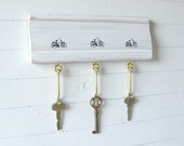 Organizer / Key Rack, Black and White, Bicycles - for him, salvaged wood, eco-friendly, brass hooks, bicycles, wall hooks