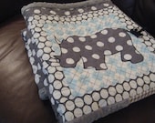 Baby Quilt Rhinoceros Gray and Baby Blue Personalized Made To Order