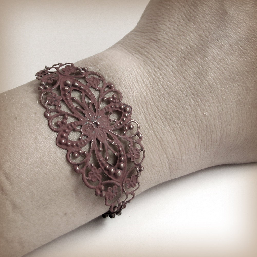 Turquoise Bracelet Large Blue Painted Filigree and Chain B614
