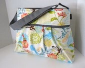 The Monterey Diaper Bag Medium - In Floral Birds - Or Custom Design Your Own - with Adjustable Strap and Elastic Pockets