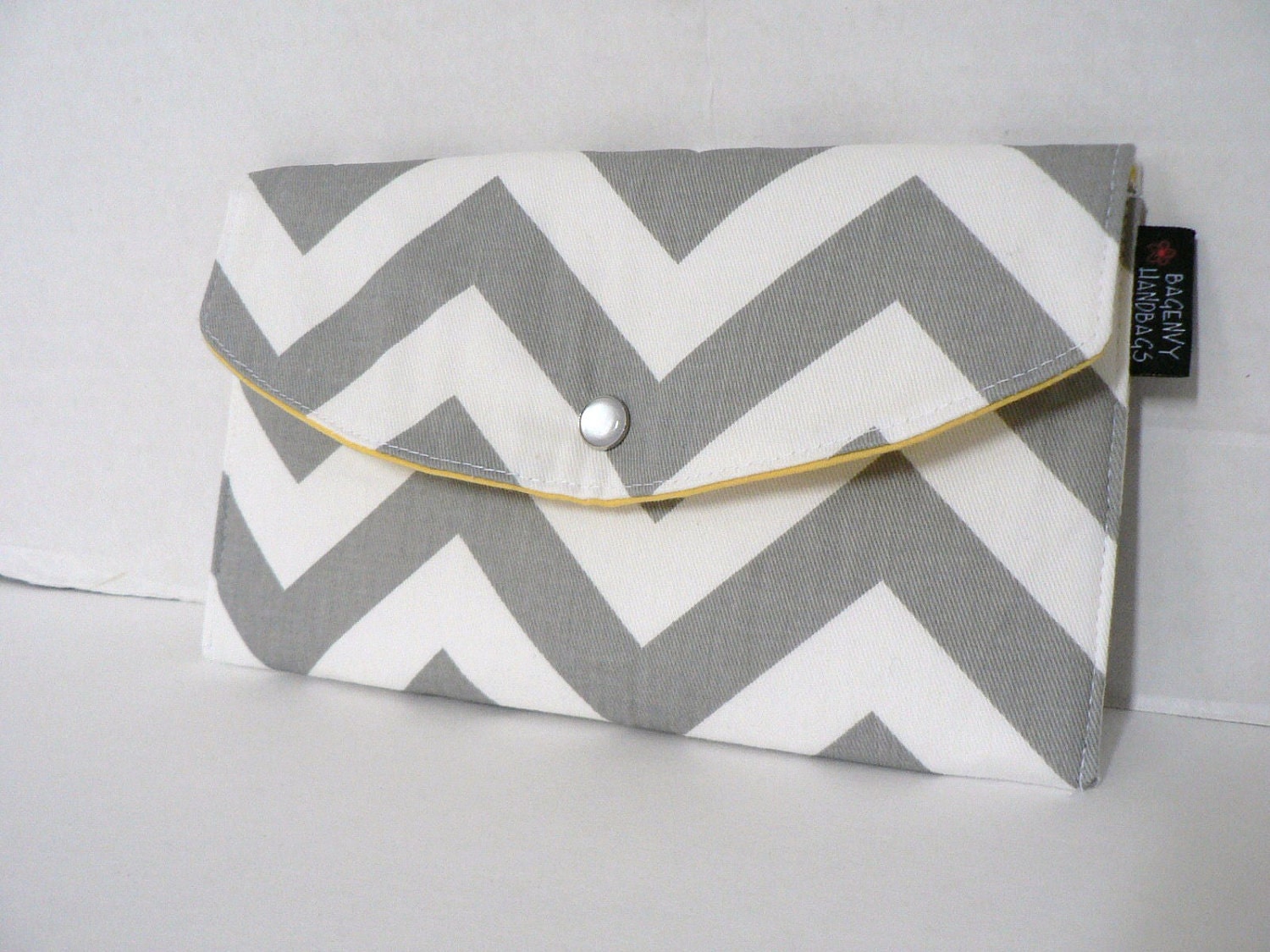Grey Chevron - With Yellow Lining - Full Size Clutch