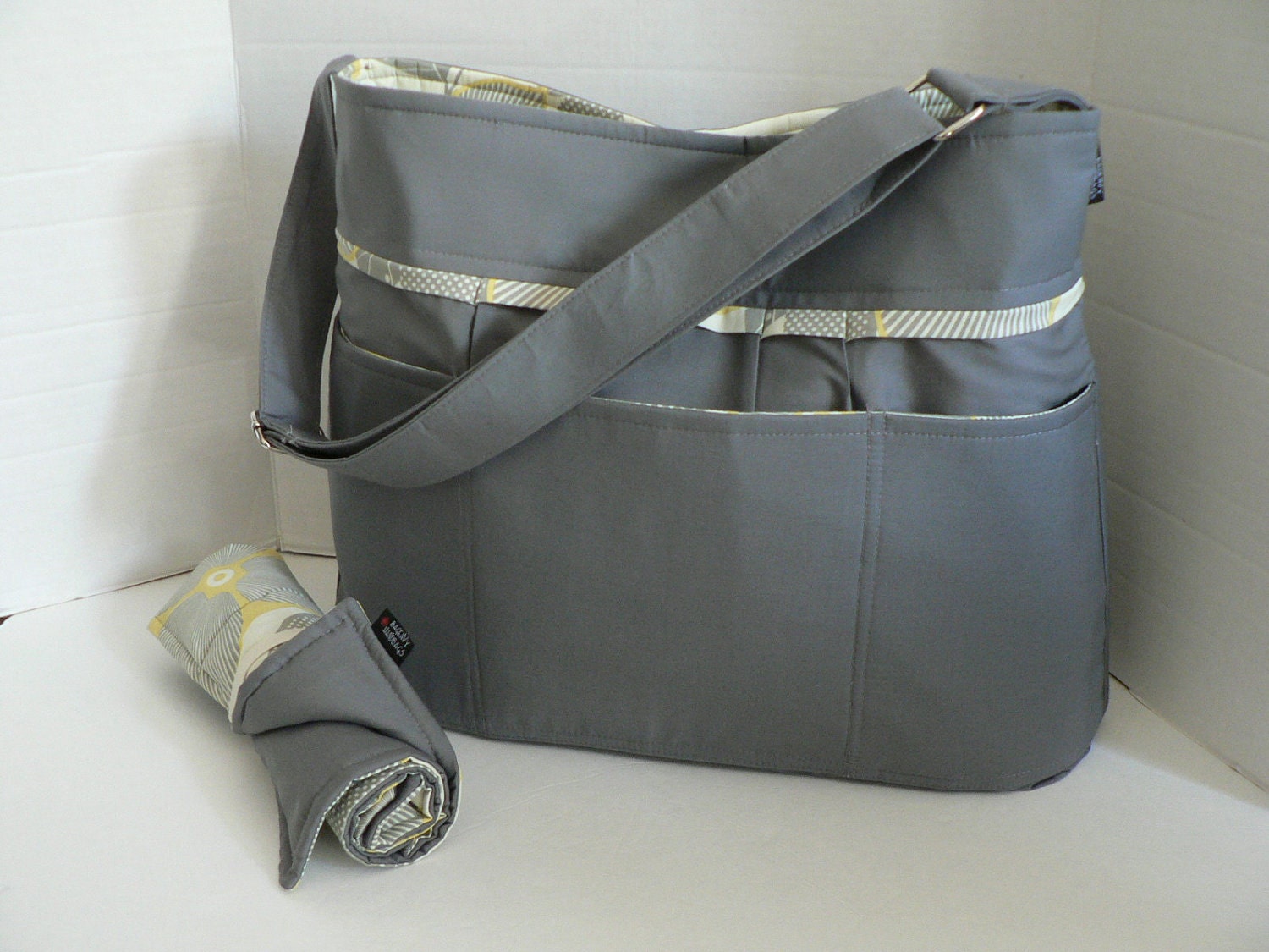 Monterey Diaper Bag Set - Grey And Optic Blossom Or Custom Design Your Own - Large 9 Pockets