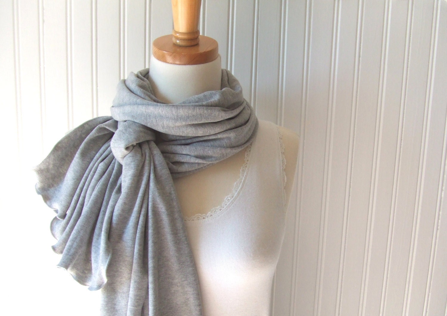 Heather Grey Jersey Scarf - Soft Light Gray