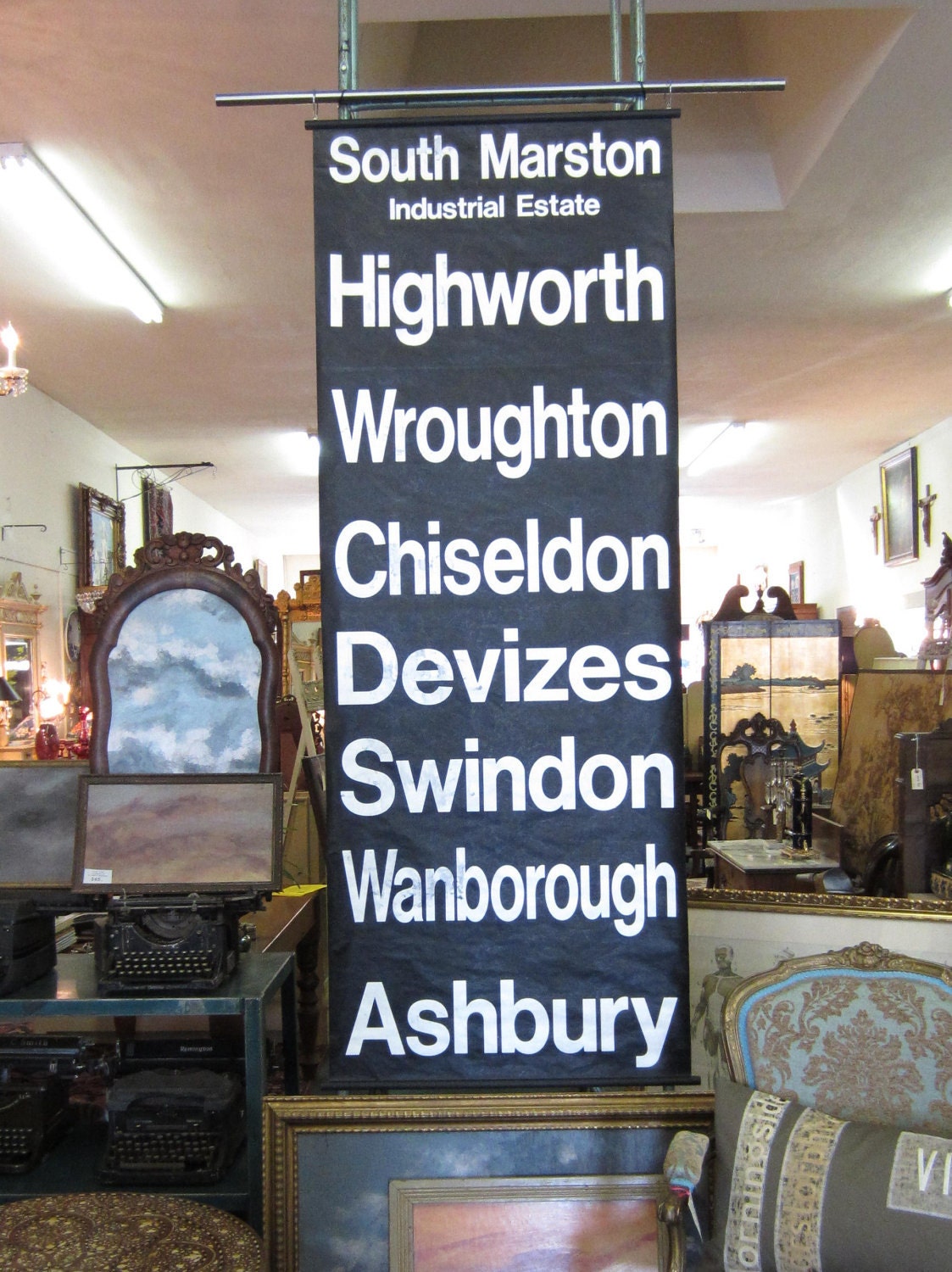 vintage british route sign.soth marston industrial estate to ashbury.