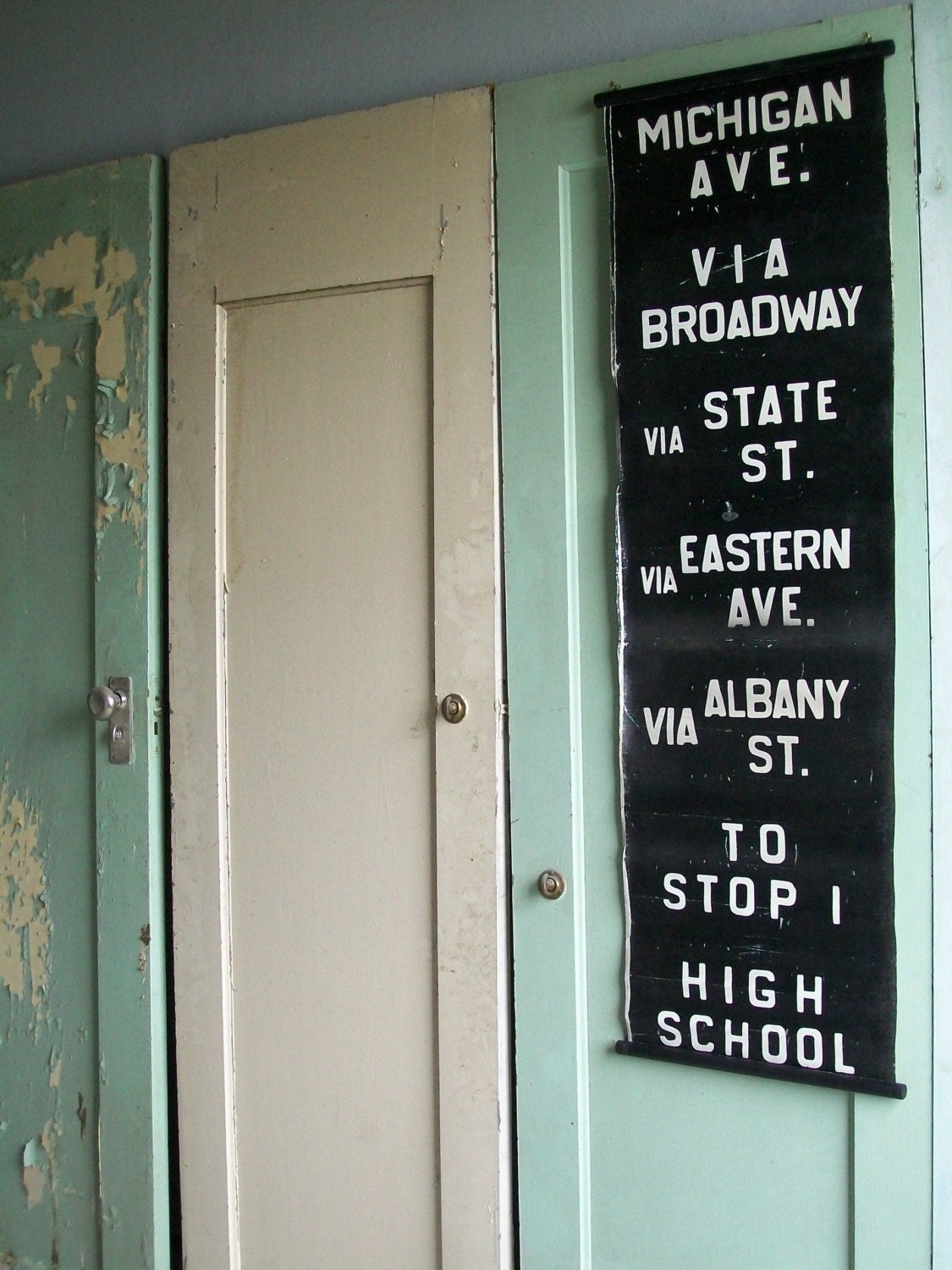 Vintage US Bus Roll from Michigan. Michigan Ave, Via Broadway, Via State St, Via Eastern Ave, Via Albany St, To Stop 1 and High School.