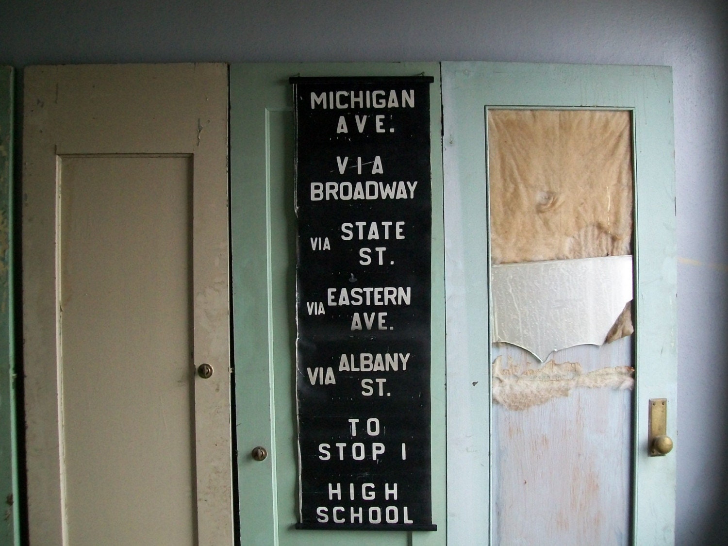 Vintage US Bus Roll from Michigan. Michigan Ave, Via Broadway, Via State St, Via Eastern Ave, Via Albany St, To Stop 1 and High School.
