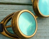 Steampunk Victorian Aviator GOGGLES glasses  Time Travel Crazy Scientist's Oculo-Vision Tool---D gold green