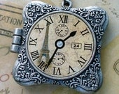 Steampunk Fantasy Victorian PARIS, je T'AIME pocket WATCH necklace pendant locket