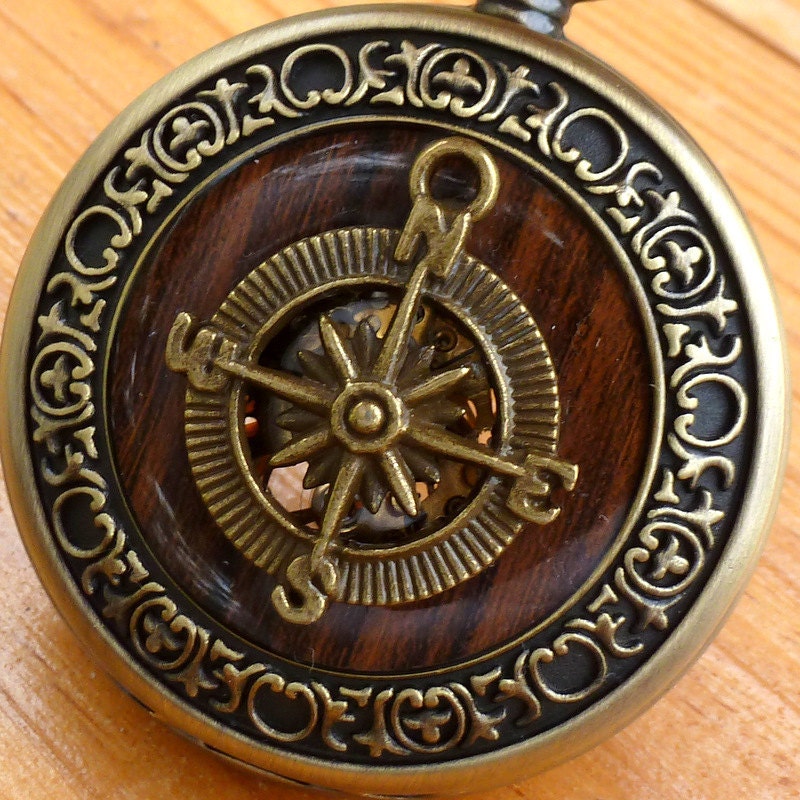 Steampunk Victorian Compass pocket watch nautical pirate pendant charm necklace locket
