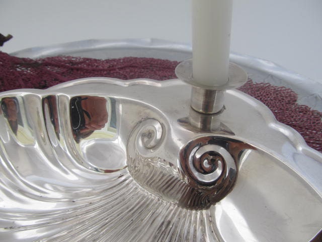 Elegant Beach Wedding Decor Classic Silverplate Shell Bowl and Candleholder