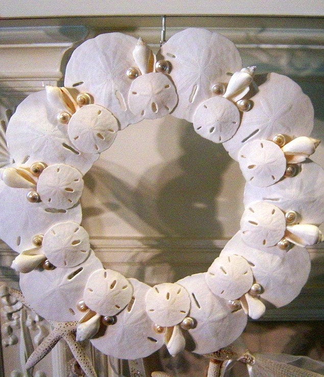 Beach Decor Shabby Chic Sweet Sand Dollar and Shell Wreath