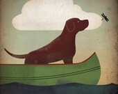 Fox Red Lab English Lab CANOE RIDE Graphic Art Illustration 12x12 Giclee Print Labrador Retriever