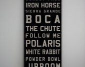 You Choose - MADE TO ORDER - Custom Graphic Art Typography Vintage Style Bus Scroll -  ready-to-hang canvas  14x42x1.5 inches