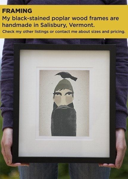 Lumberjack, Crow, and Mistletoe GRAPHIC ART Giclee print 7x9 inches SIGNED