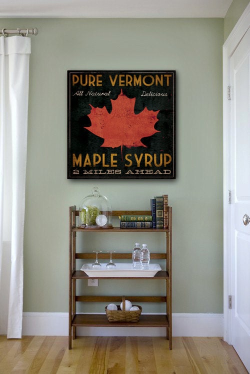 VERMONT MAPLE SYRUP -  Rustic Road Sign -  Graphic Art Canvas Wall Art 24 x 24 x 1.5 inches Vintage Style