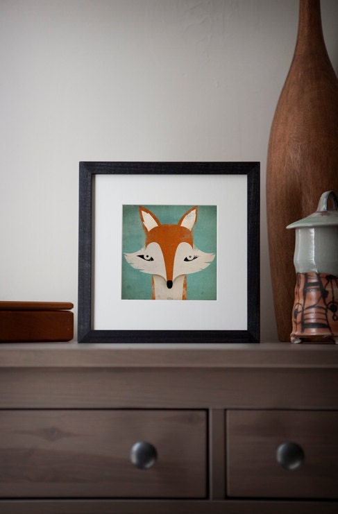 Mister Fox Custom Framed 5X5 Giclee Print 10X10 Wood Frame