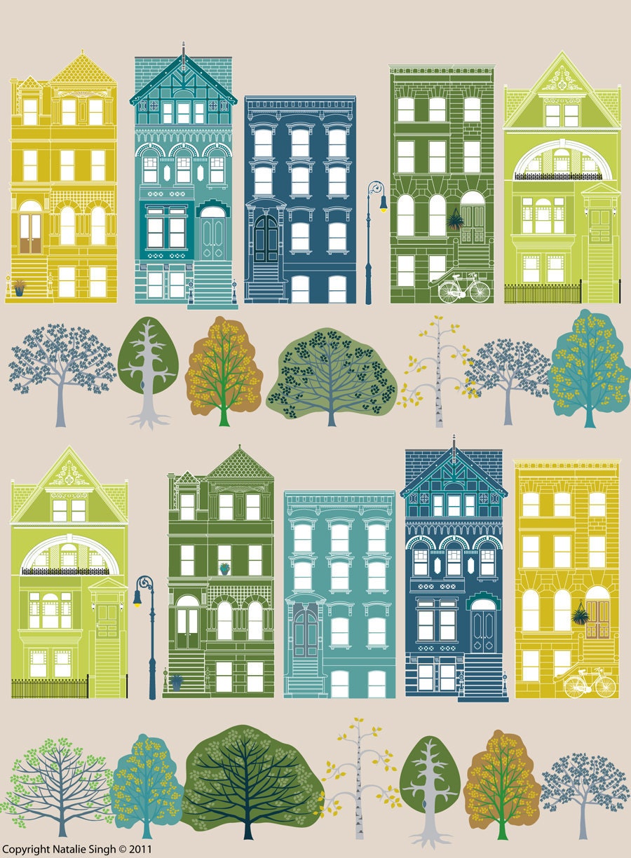 New York Brooklyn Brownstone Houses Art Print